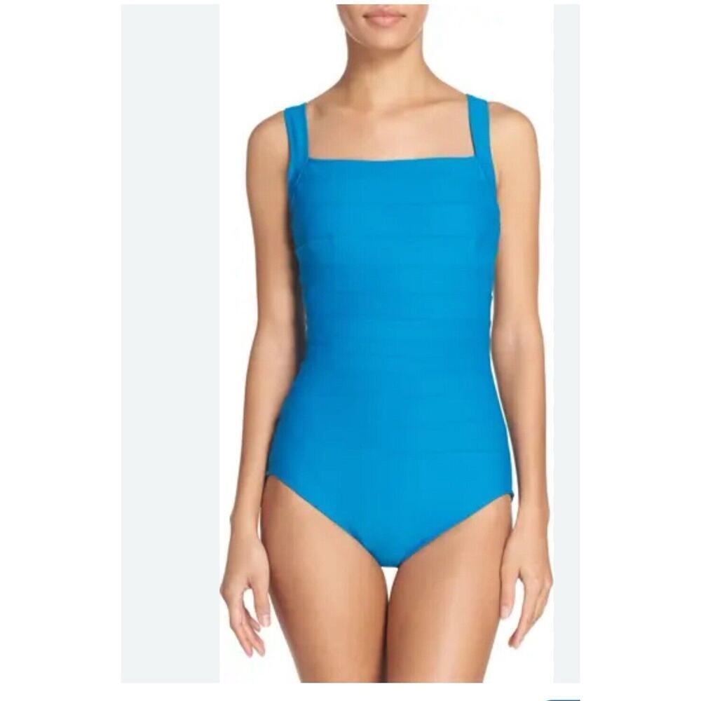 Miraclesuit Spectra Banded One Piece Swimsuit Solid Blue Plus Size US 16 UK 18